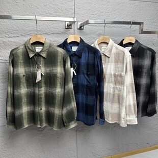 日单新款男女装竹节棉格子衬衣长袖衬衣外套休闲纯棉加厚衬衫外套
