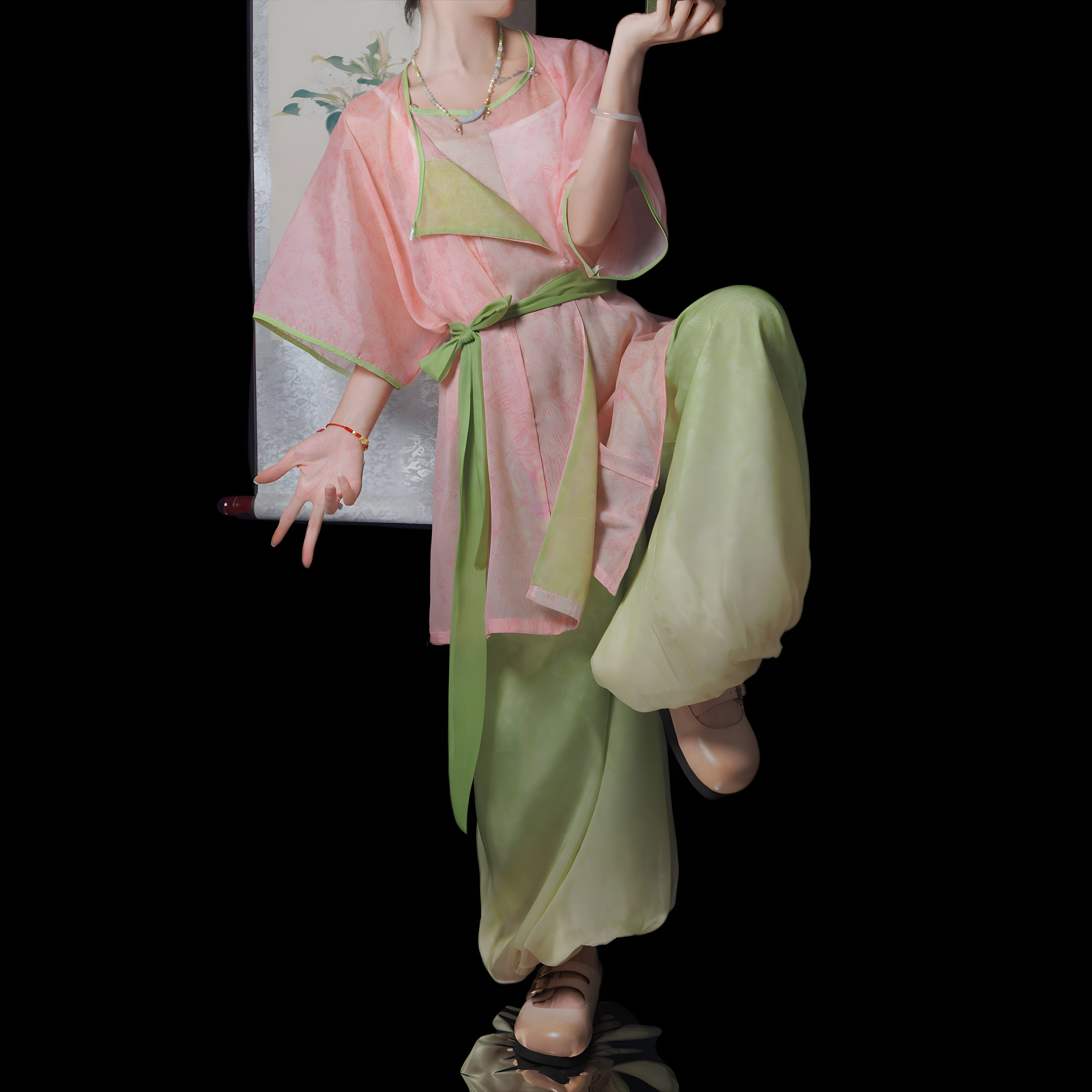 唐制圆领袍汉服套装女夏季灯笼裤