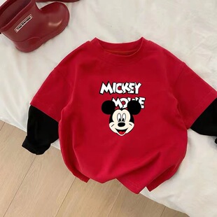 男女童衣服纯棉T恤长袖男宝宝兄妹装双胞胎过年红色上衣休闲童装