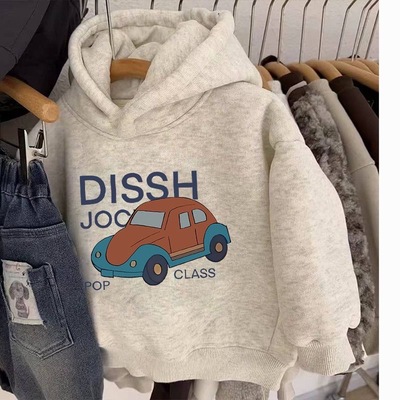 秋冬女童男童洋气卫衣2025儿童新款宝宝加厚加绒连帽上衣一体绒