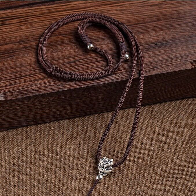 纯银醒狮手工项链绳玉石吊坠挂绳玉佩翡翠挂坠绳子男女原创