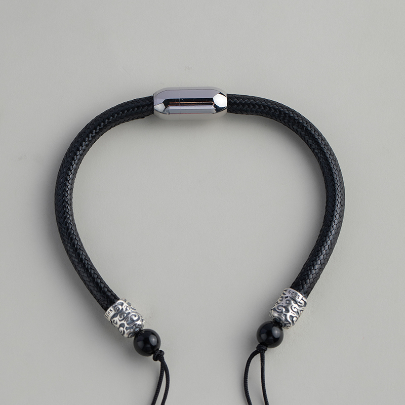 天珠手链编绳半成品可穿珠黄金平安扣好运珠手串黑蜡皮绳男女款绳