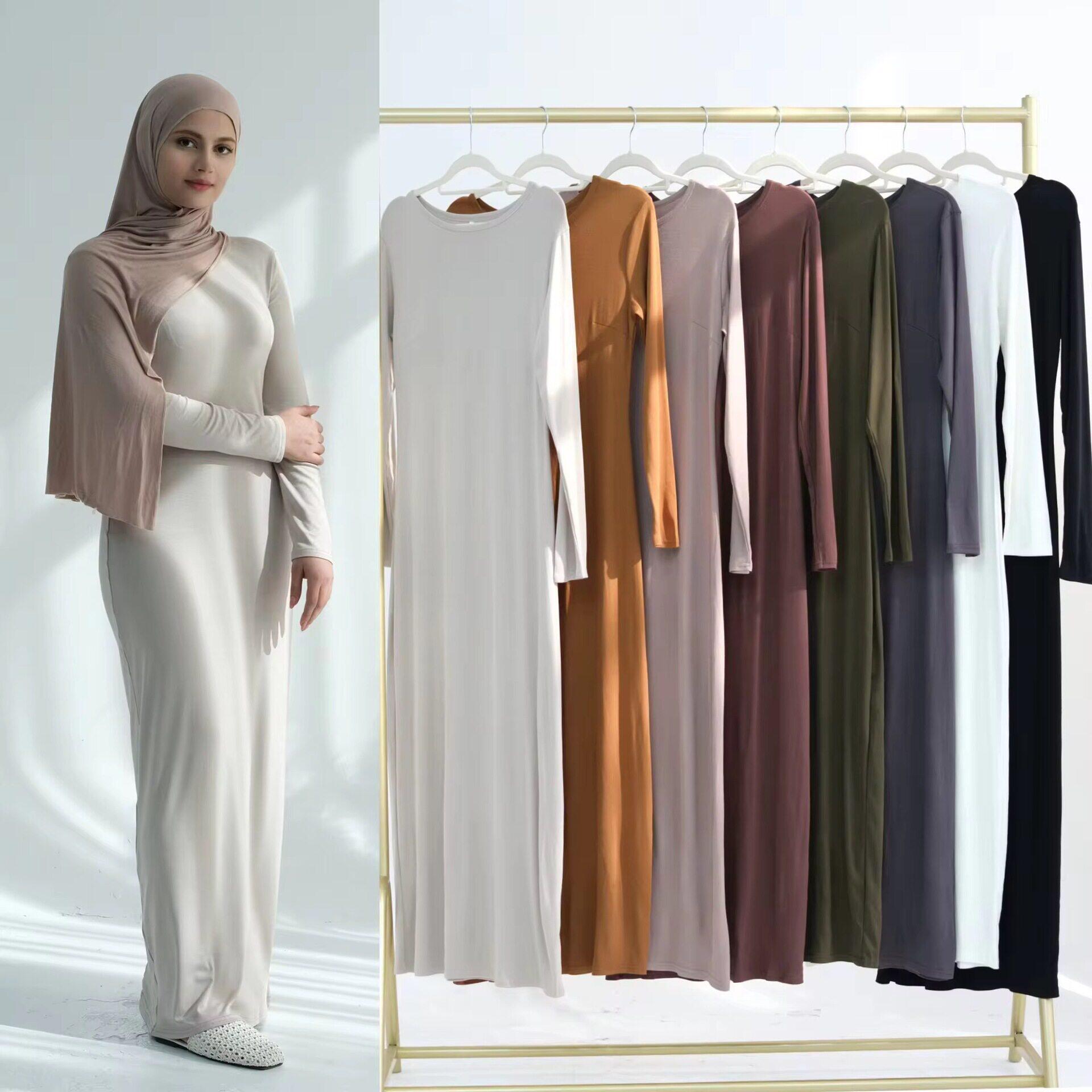 中东土耳其迪拜纯色莫代尔棉内搭洋装Arab Women Inner Dresses