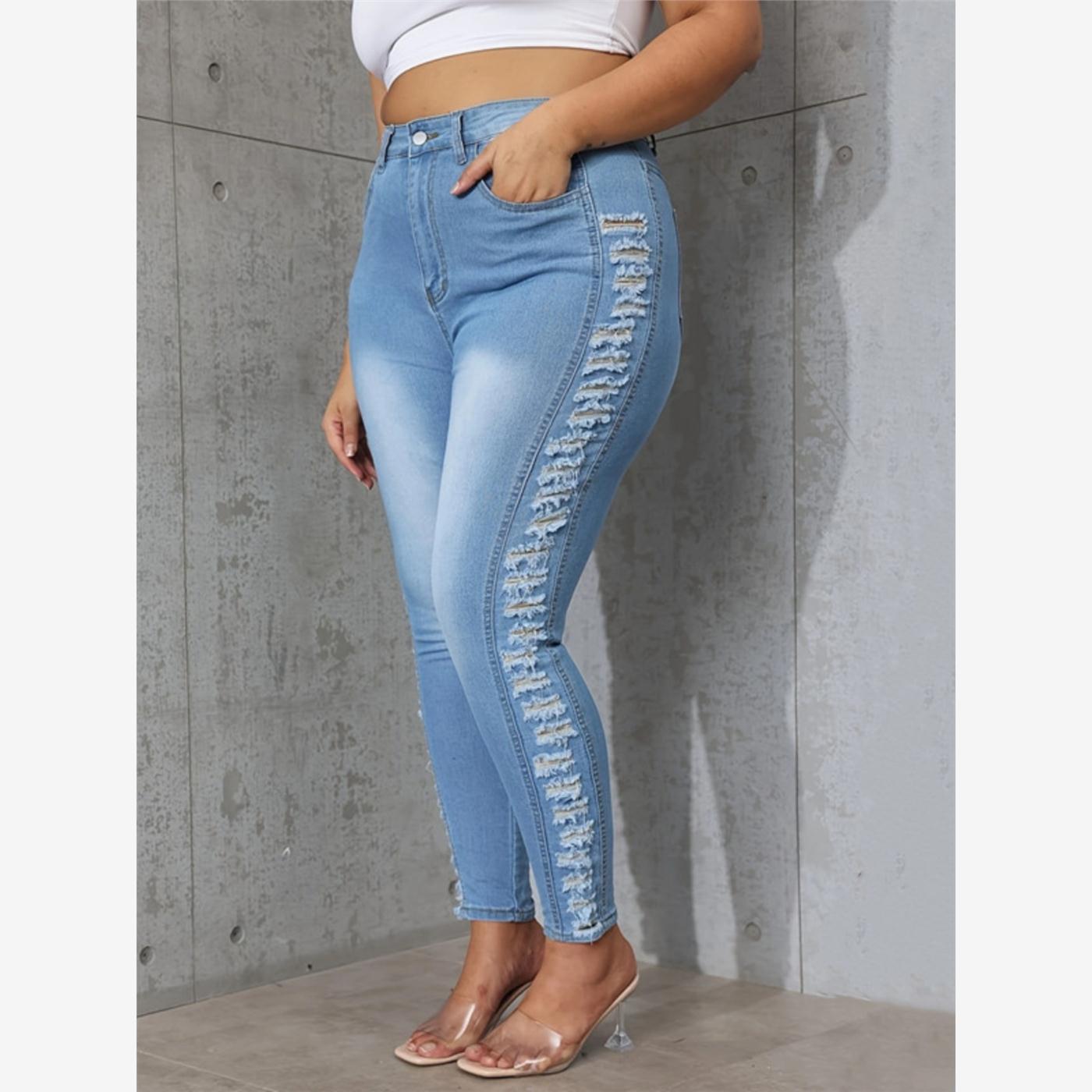 XL-5XL Fashion big size jeans women trousers ladies pants 女