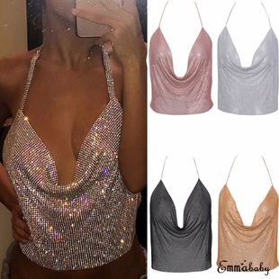 Sequined Strapless Solid Loose Tops tyle Backless Sleeveless