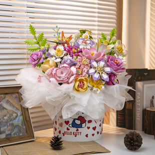 拼装积木花束花桶永生花摆件女生七夕情节人520生日礼物送女朋友