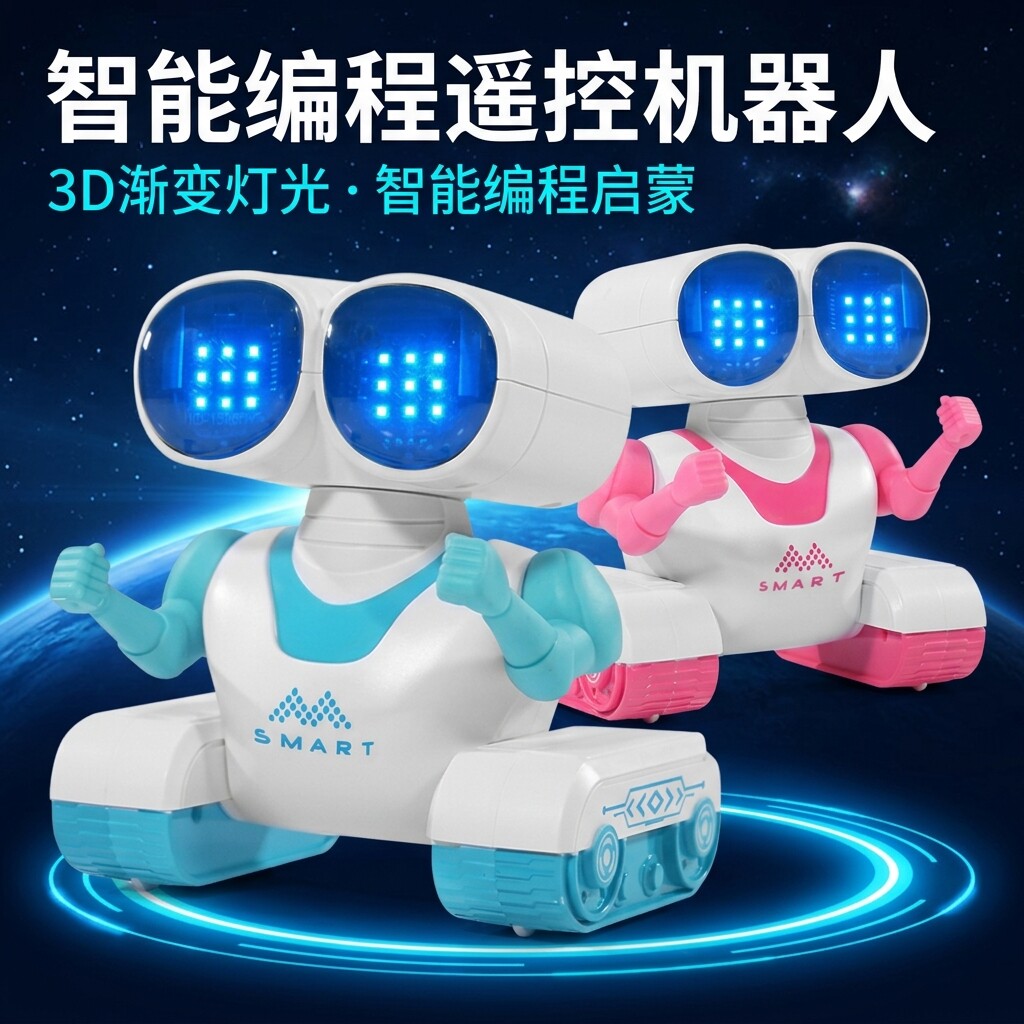 儿童遥控编程机器人玩具灯光音乐可动履带充电男孩益智礼物