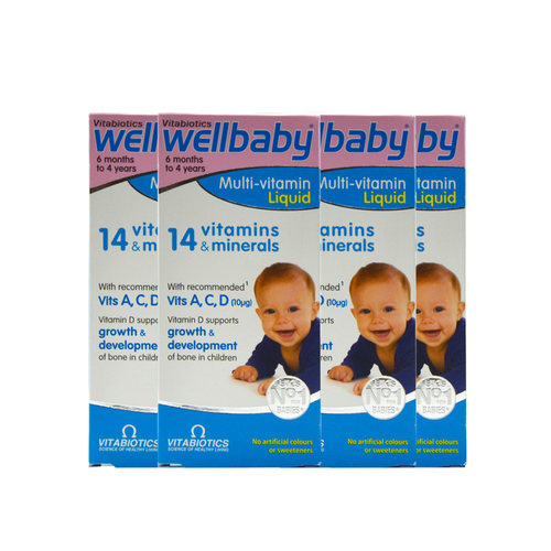 英国wellbaby婴幼儿婴儿童14种复合维生素含D3铁锌4瓶装