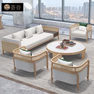 简约现代实木藤艺沙发客厅单双三人沙发组合别墅民宿样板房可定制