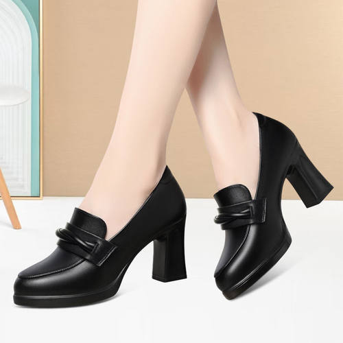 舒适粗跟低帮深口单鞋软皮旗袍走秀耐磨女鞋新款时尚防水台高跟鞋