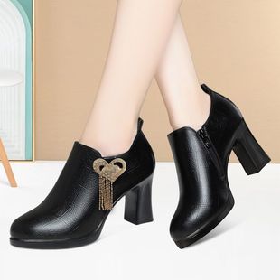 软底复古皮鞋 中年耐磨深口单鞋 百搭高跟鞋 洋气新中式 轻便工作女鞋