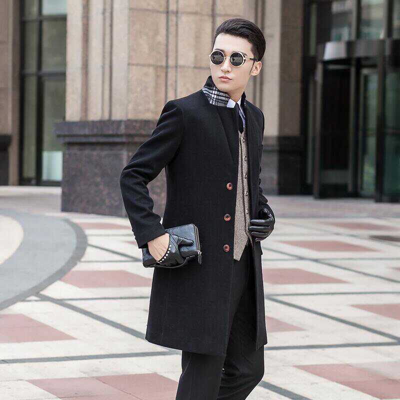 中长款秋冬季男士毛呢风衣外套