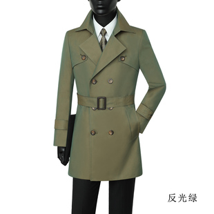 男士风衣中长款变色龙反光春秋新款休闲潮流帅气双排扣外套英伦风