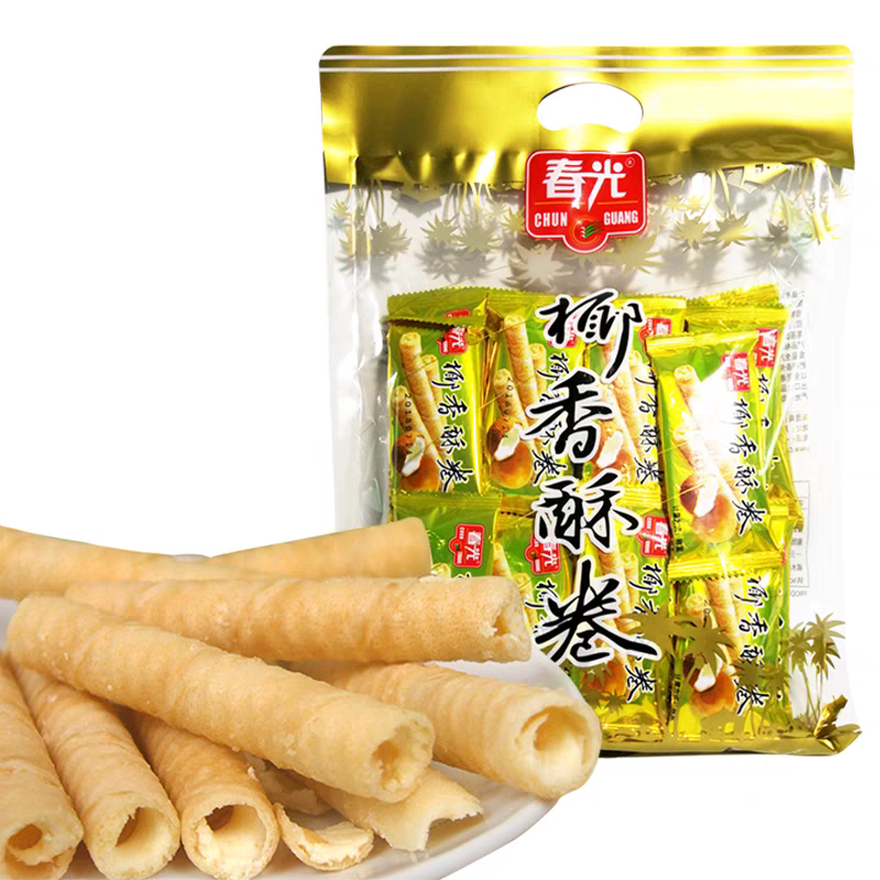 春光椰香酥卷350g海南特产椰奶夹心蛋卷椰香薄饼酥脆饼干零食