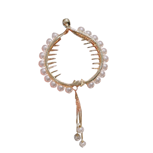 网红发夹女珍珠丸子头盘发神器流苏抓夹后脑勺扭夹马尾扣夹子头饰