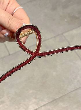 高级感红色马海毛绒金属抓夹发夹女发量多大号气质简约后脑勺盘发