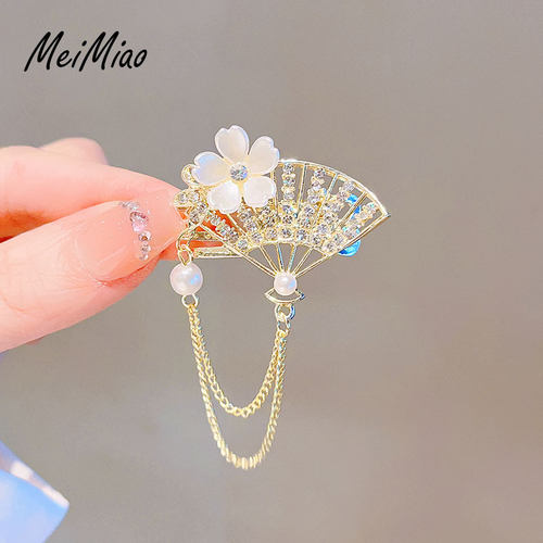 森系仙美水钻扇形山茶花流苏发夹