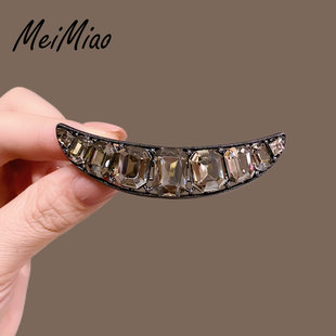 简约气质水晶方形月亮发夹女高级感轻奢后脑勺半扎弹簧夹顶夹发卡