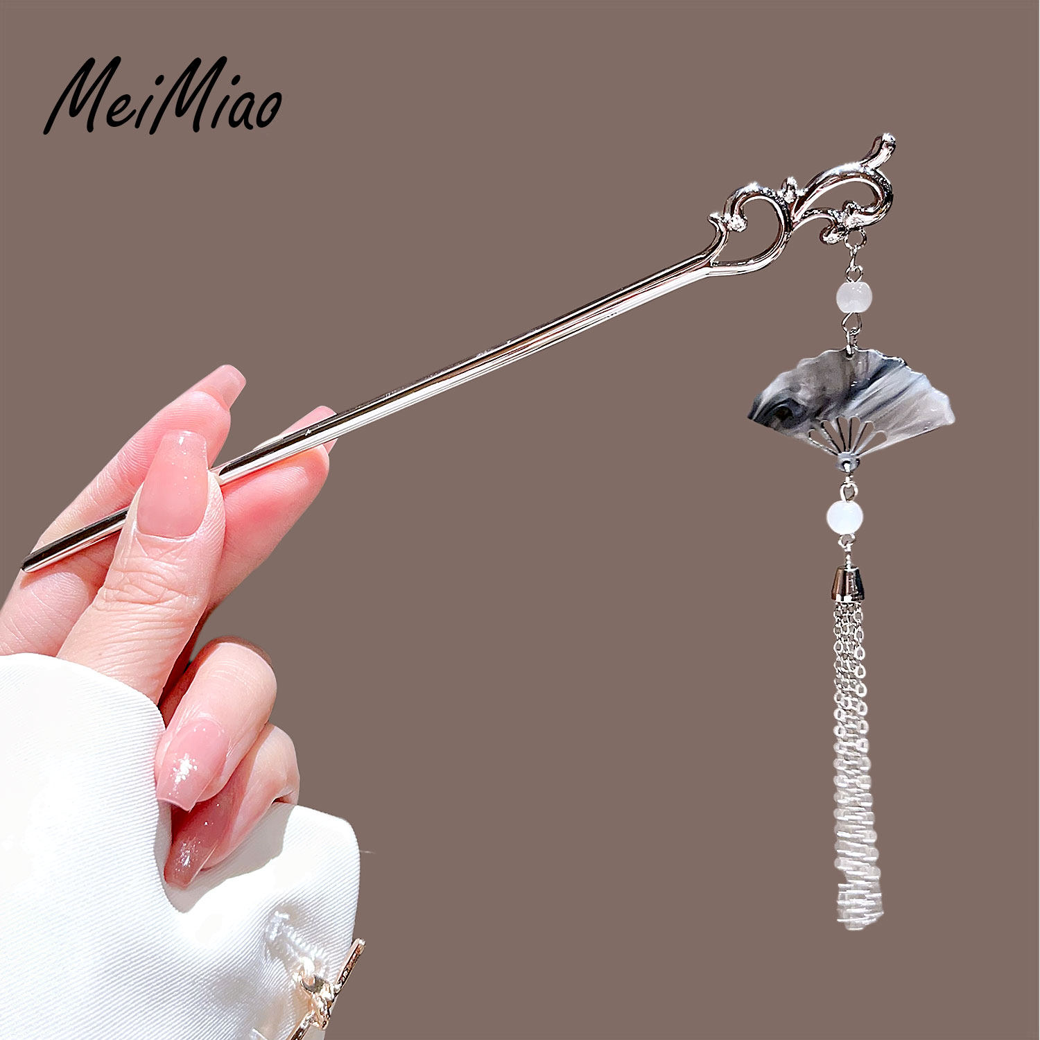 新中式古风扇子流苏发簪高级感气质清冷感簪子女国风旗袍汉服发饰