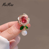 高端精致玫瑰珍珠胸针女高档设计感小众别针防走光高级感配饰胸花