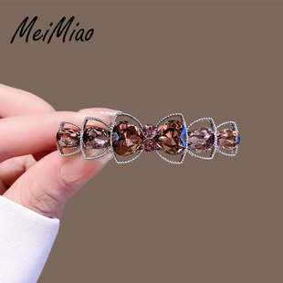 高档水晶蝴蝶结弹簧夹6CM发夹女高级感后脑勺半扎发量少横夹顶夹