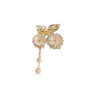 金属山茶花樱桃流苏马尾抓夹女后脑勺半扎发发夹高级感鲨鱼夹头饰