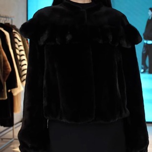 【IZUO颐着】一字肩波领短款貂绒宝嘉美金牌黑貂外套超显年轻可爱