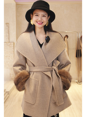 【IZUO颐着】大翻领紫貂袖口山羊绒中长款定制限定大衣