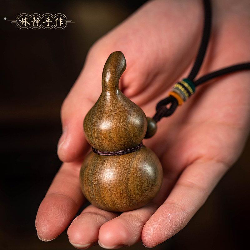 天然檀木葫芦手把件紫檀雕刻随身文玩创意摆件绿檀实木把玩件饰品