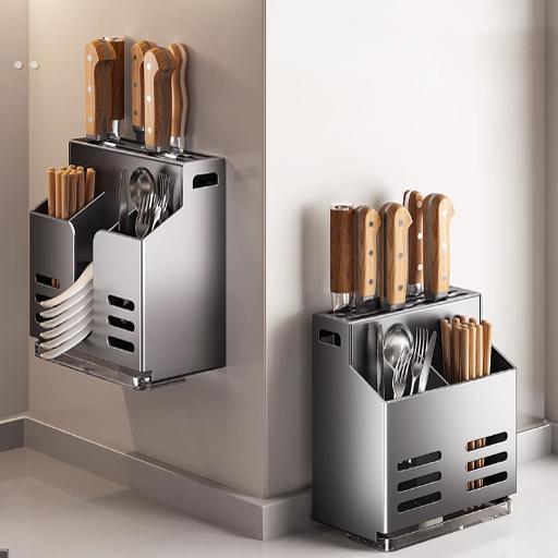 2024新款菜刀架置物架厨房壁挂式多功能筷子笼一体刀具收纳架吸盘