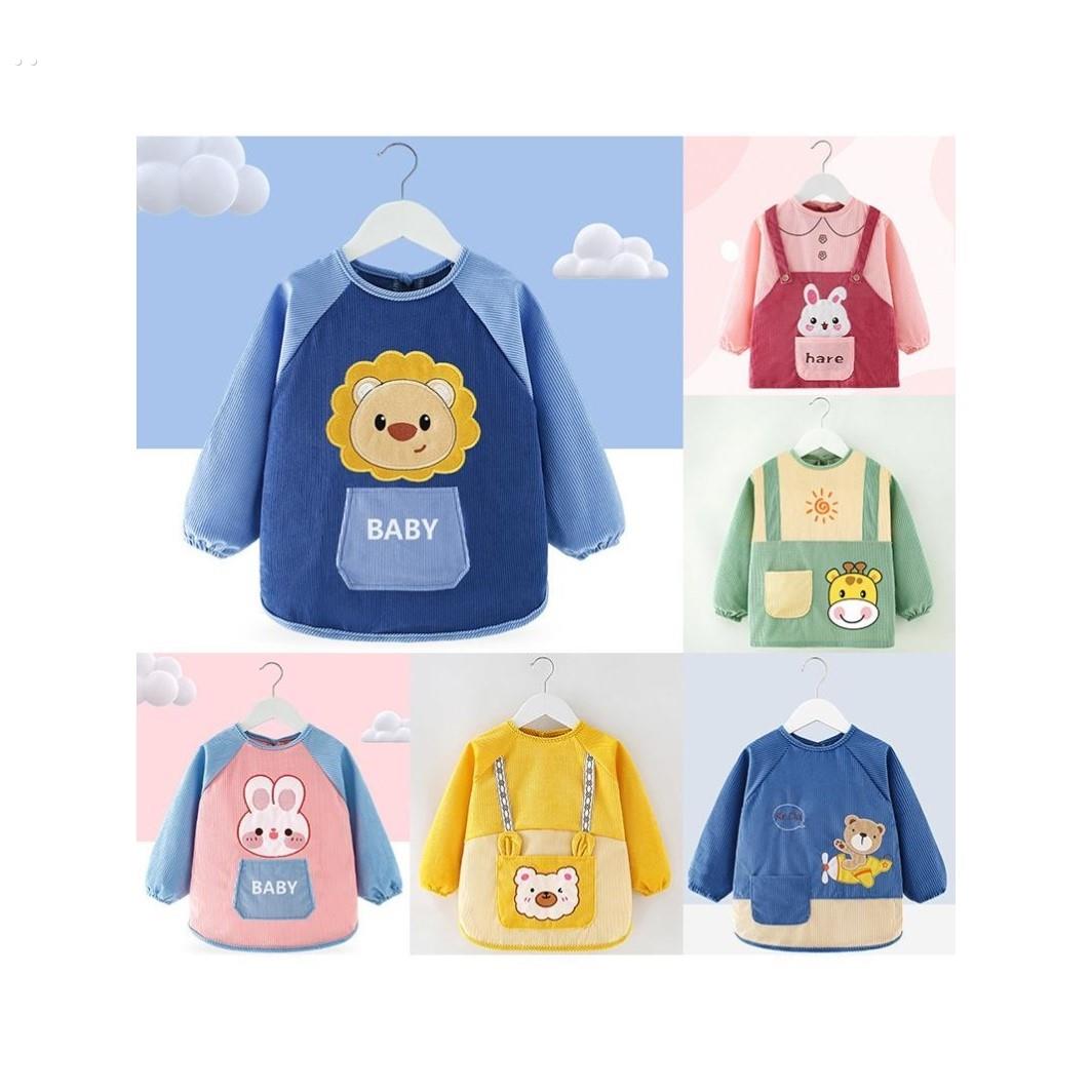 灯芯绒宝宝罩衣儿童围裙秋冬防水防脏婴儿吃饭围兜兜护衣男童反穿