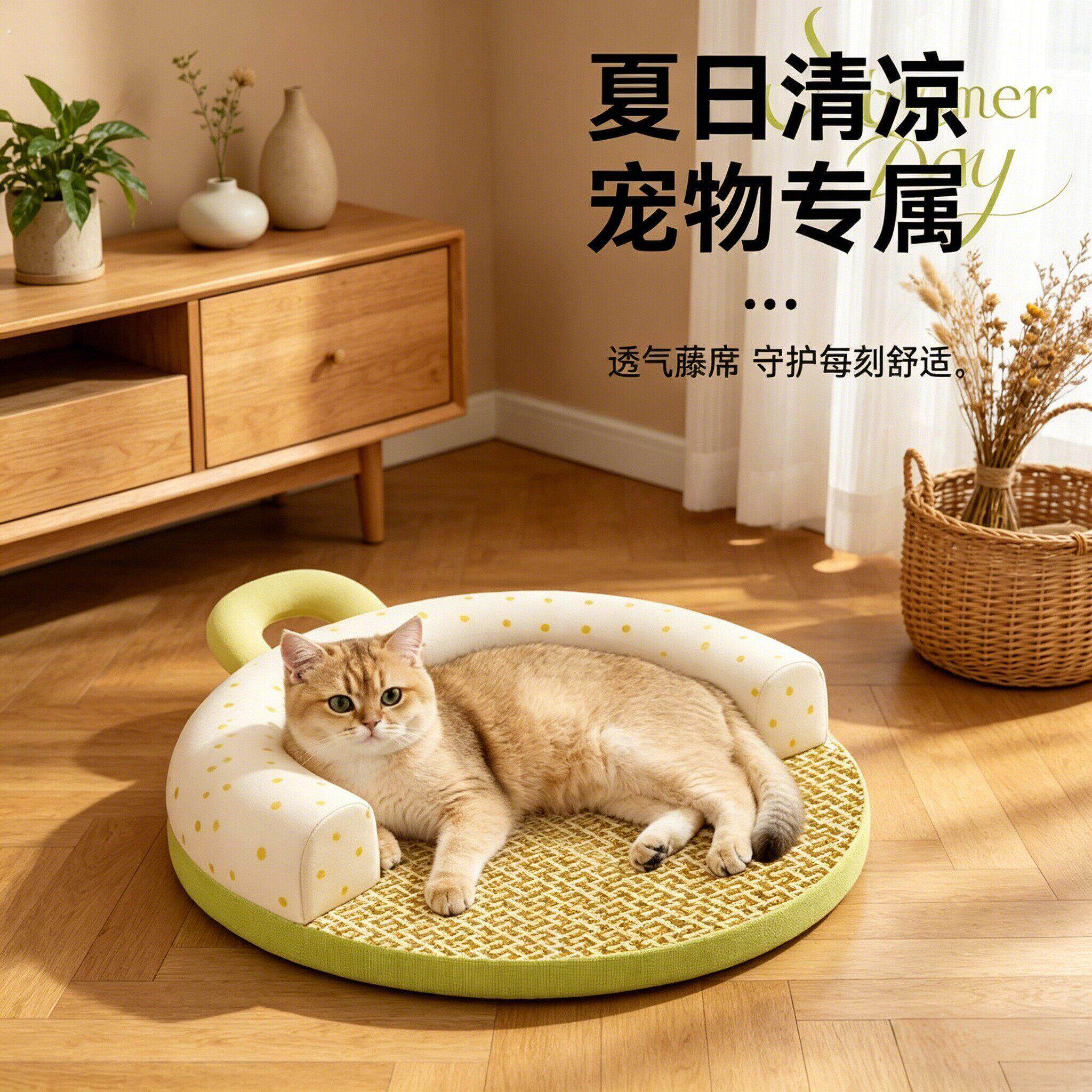 猫窝四季通用可拆洗夏日大尺寸宠物窝夏季睡觉垫子夏天凉席垫睡窝
