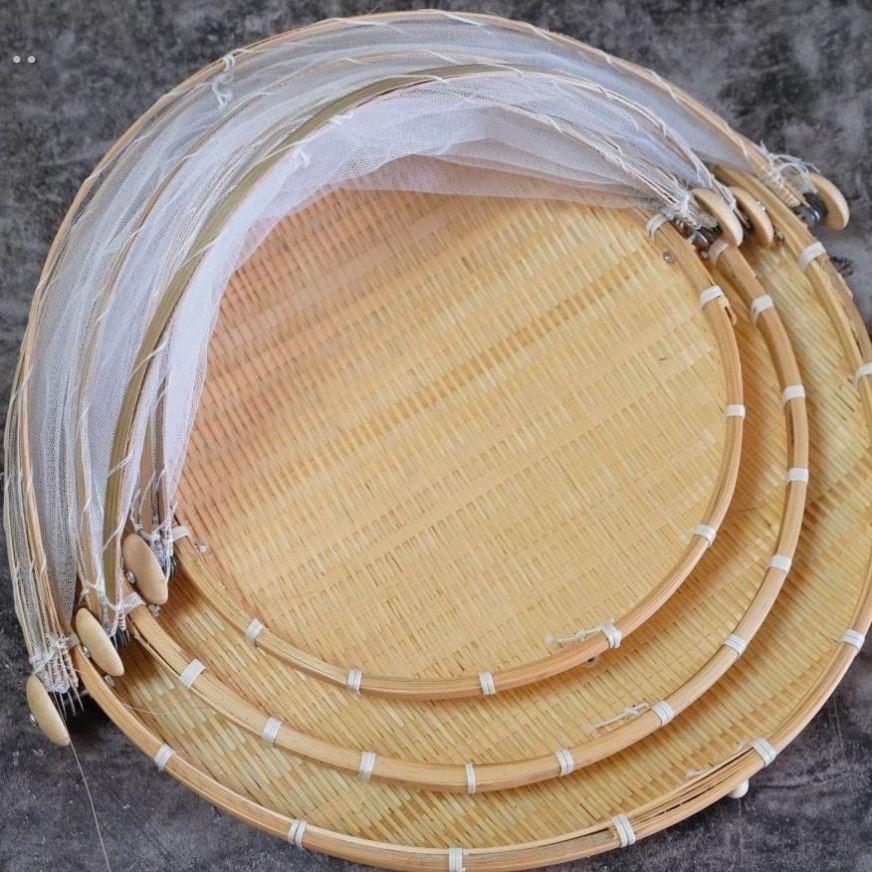 WW晒干货神器竹编防苍蝇网筛子圆形晒茶叶簸箕晒东西家用晒肉地瓜