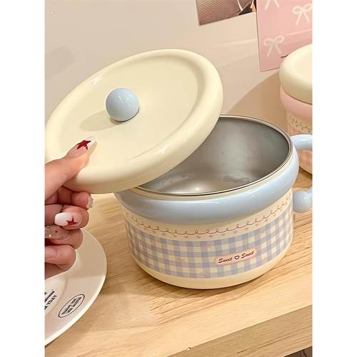 可爱的带盖方便面碗不锈钢大容量高外观宿舍学生食品级方便面碗带