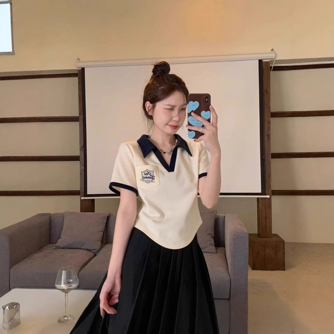 短袖正肩t恤女微胖mm显瘦遮肉新中式女装宽松大码夏季女款v领上衣