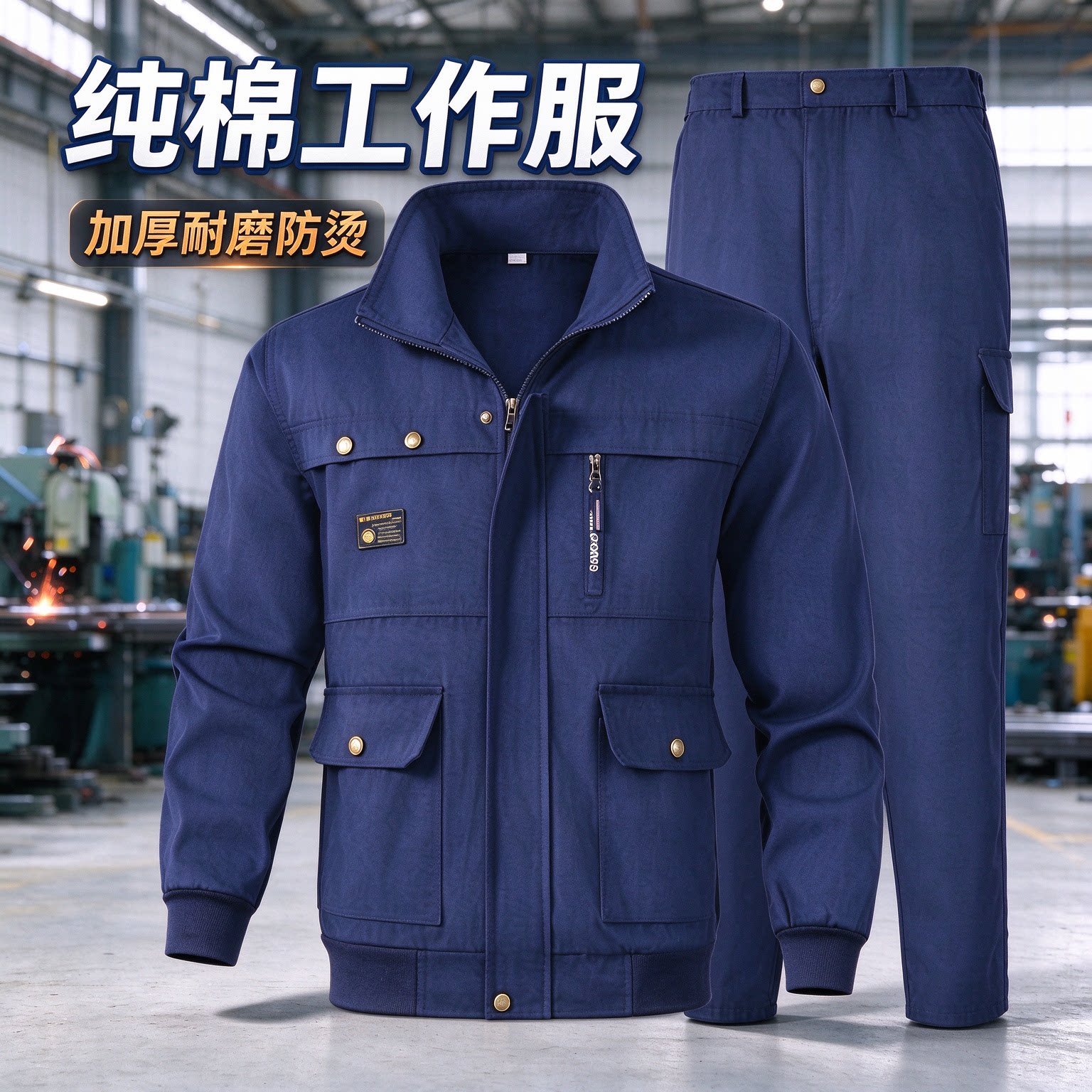 春秋季纯棉电焊工作服男装套装干活穿的纯棉工装制服耐磨劳保服