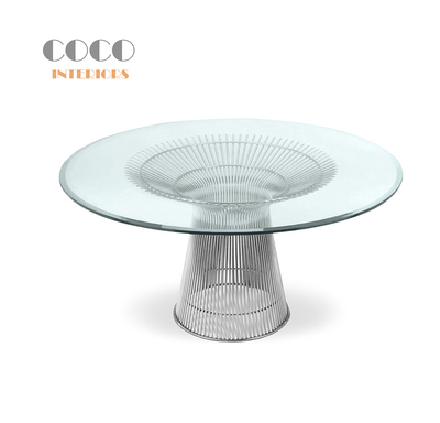 Warren Platne  high Table意式极简不锈钢餐桌圆形饭桌玻璃桌子