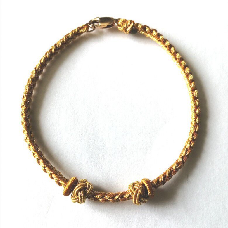 3mm手工编织带固定圈手绳可穿珠纯银扣红绳手链14k金扣金线脚绳