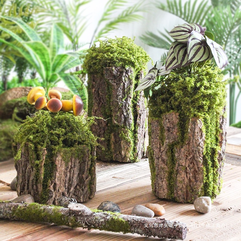 精美绿植苔藓树皮假树桩森系幼儿园田园风青苔摆件造景装饰可插花