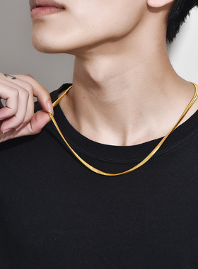 沙金仿黄金色方形蛇骨链男士龙骨项链霸气老板链毛衣链刀片颈链