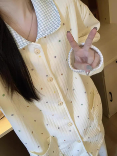 甜美波点夹棉睡衣女秋冬季纯棉加厚空气棉长袖保暖冬天家居服套装