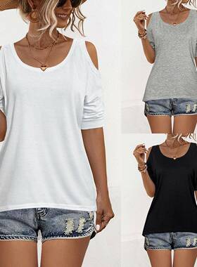 minimalist loose casual off shoulder women top 纯色女上衣