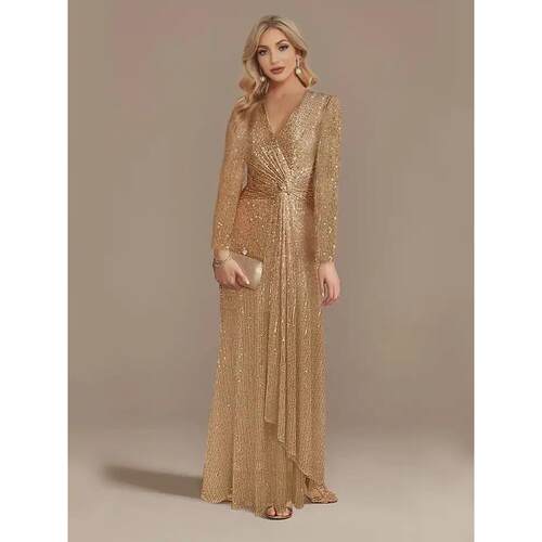 V-Neck Evening Dress Wedding Party Sequins Prom Dresses