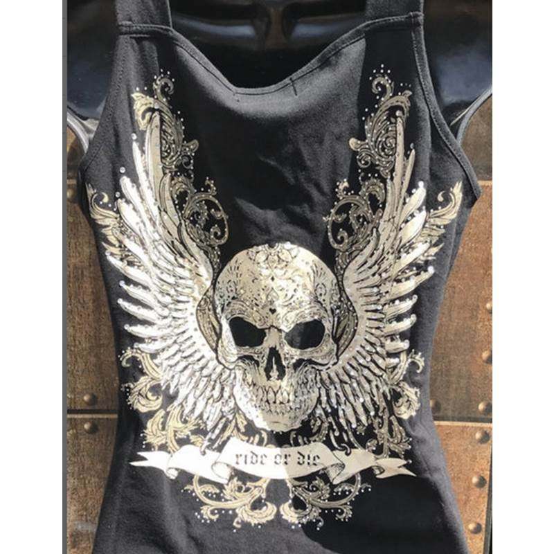 Skull print sleeveless vest t-shirt woman骷髅印花无袖背心T恤