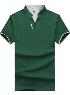夏天翻领褂头全棉plol衫男士短袖t恤微领血成熟男装反领合身衫