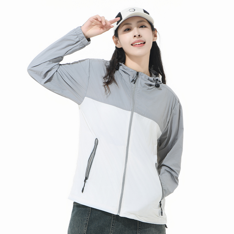 2025夏季拼接防晒服男士时尚宽松防紫外线皮肤衣轻薄情侣连帽外套