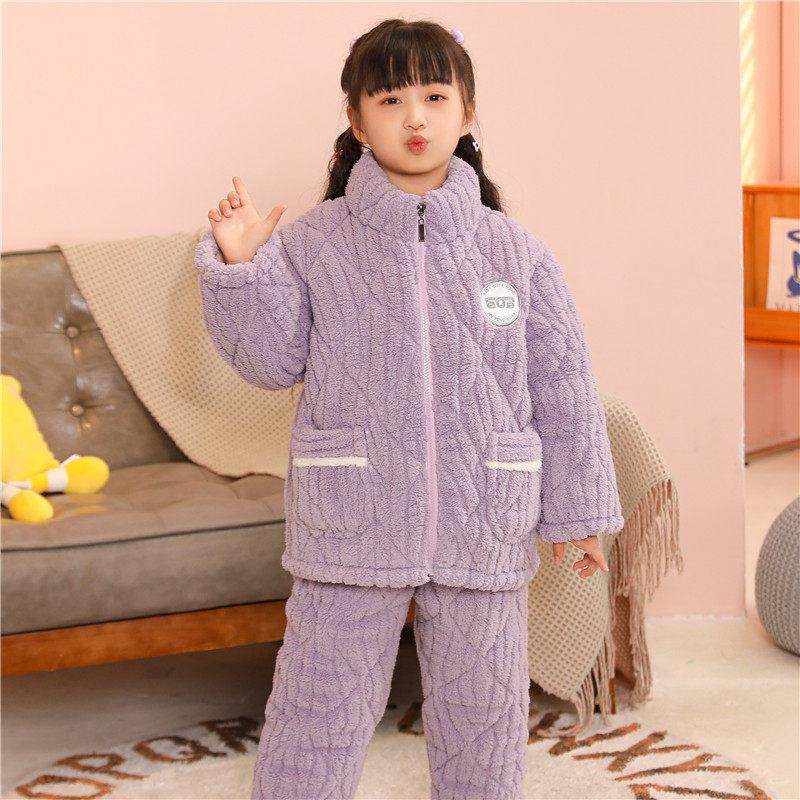 儿童睡衣冬季加厚法兰绒男童女童青少年三层夹棉超厚保暖家居服,童装/婴儿装/亲子装,家居服套装,淘宝优惠券,粉丝福利购,淘宝优惠卷