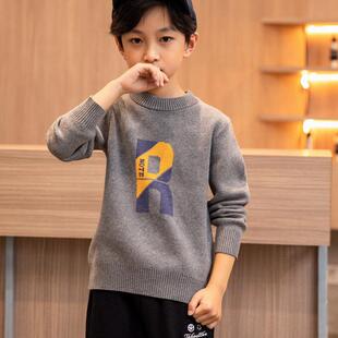 男童纯棉毛衣秋季新款中大童纯色打底衫洋气儿童毛衫加绒加厚男孩