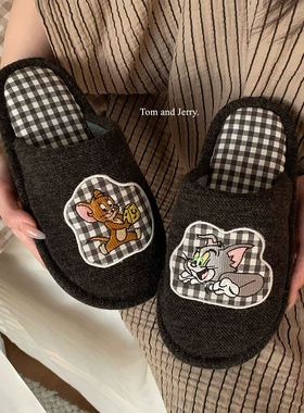 正版猫和老鼠情侣防滑家居地板鞋冬趣味汤姆猫杰利鼠棉拖鞋男女士