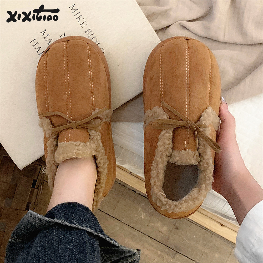 细细条亲子室外防滑平底豆豆鞋ins复古蝴蝶结冬季保暖乐福棉鞋女,居家布艺,居家棉拖/棉鞋,淘宝优惠券,粉丝福利购,淘宝优惠卷